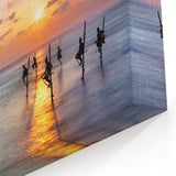 Tropical Sri Lanka Wall Decor - Traditional Stilt Fishermen at Sunset
