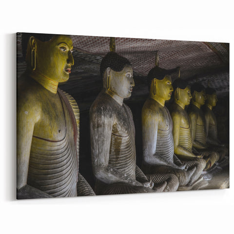 Sri Lanka Artworks - Ancient Buddha Statues in Cave Temple Canvas Print
