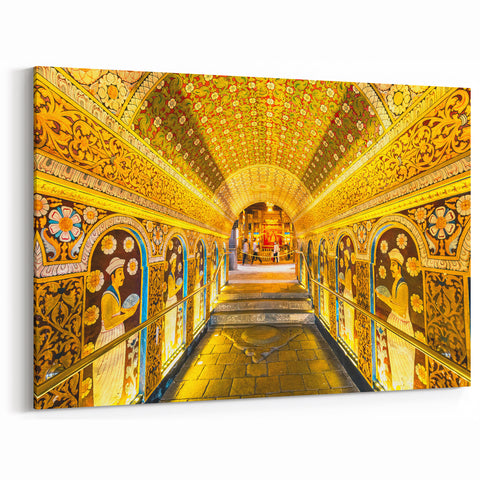 Scenic Sri Lanka Prints - Ornate Temple Corridor with Vibrant Artwork