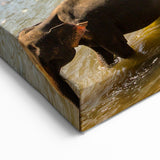 Sri Lanka Landscape Art - Elephants Bathing in River Scenic Canvas Print