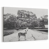 Black and White Sri Lanka Art - Dog and Sigiriya Rock Canvas Print