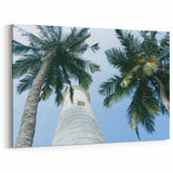 Sri Lanka Artworks - Lighthouse and Palm Trees Under Blue Sky Canvas Print