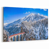 Austrian Alps Artwork – Winter Train Journey Through Snow-Covered Mountains