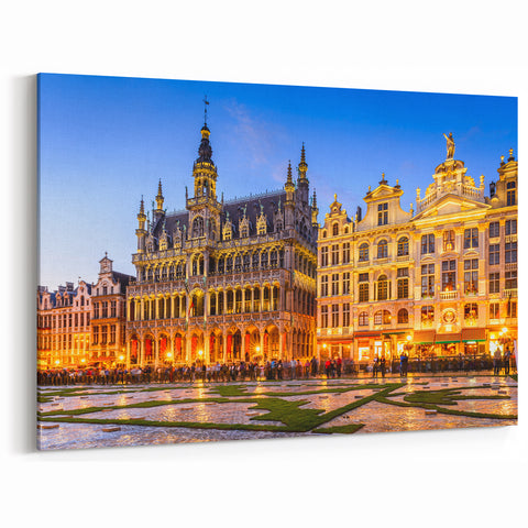 Belgium Canvas Art - Grand Place Brussels Night View Belgian Wall Art