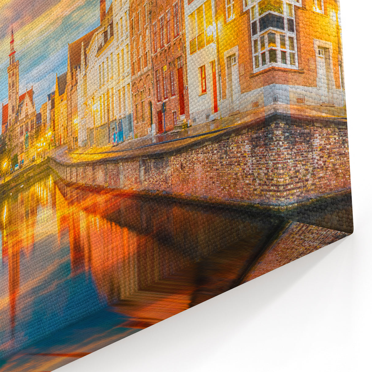 Belgium Canvas Art - Sunset Over Bruges Canal Belgium Travel Art