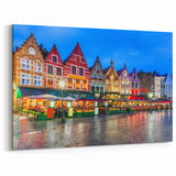 Belgium Canvas Art – Historic Bruges Square at Night