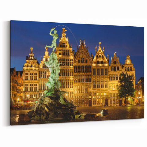Belgium Travel Art – Antwerp's Brabo Fountain and Historic Square