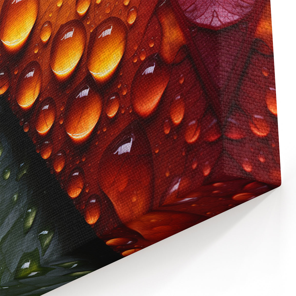 Raindrop Green and Red Leaf Wall Art: Vibrant Nature-Inspired Canvas Print