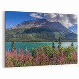 Floral Shores of Yukon - Vibrant Mountain Lake Canvas