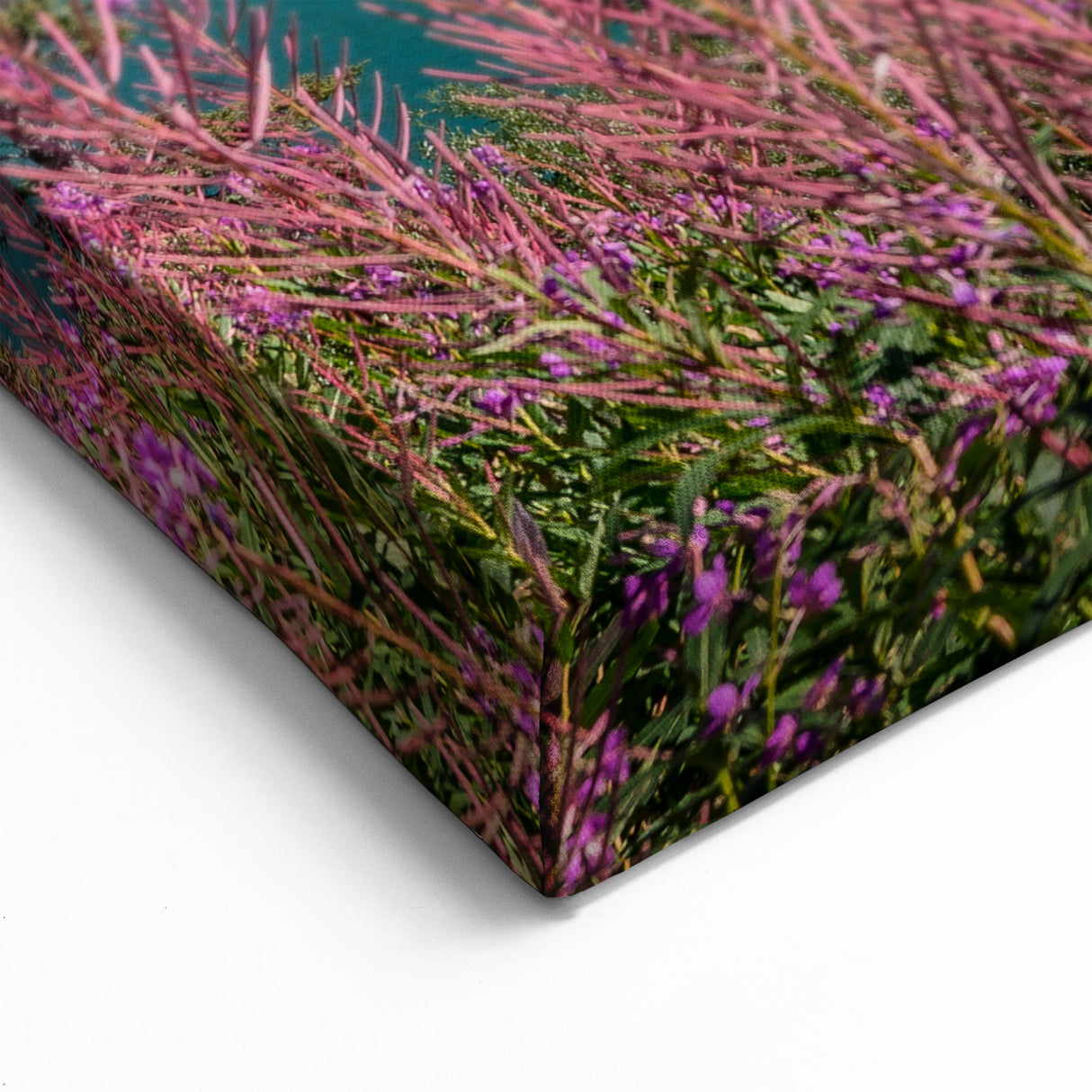 Floral Shores of Yukon - Vibrant Mountain Lake Canvas