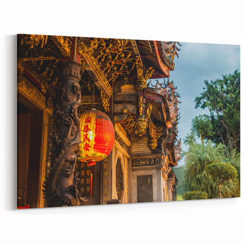 Intricate Temple Facade at Dusk - Taiwan Culture Wall Art Print