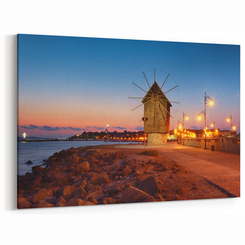 Bulgaria Travel Posters - Nessebar Windmill at Sunset Print