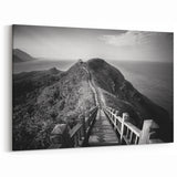 Monochrome Coastal Pathway - Taiwan Scenic Walkway Wall Art Print