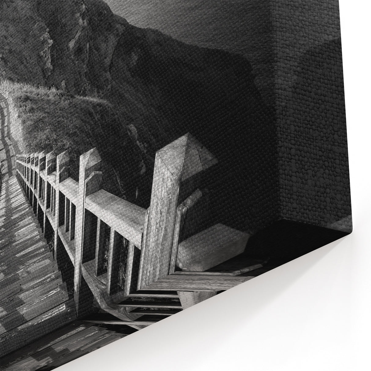 Monochrome Coastal Pathway - Taiwan Scenic Walkway Wall Art Print