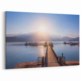 Golden Sunrise at Taiwan Lake Pier - Peaceful Morning Wall Art Print