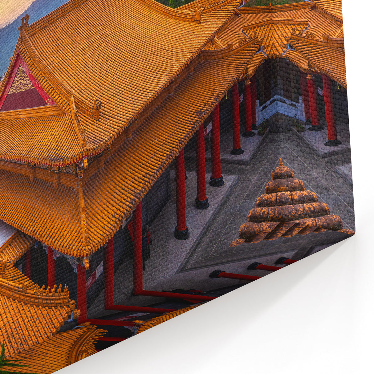 Sunset Traditional Taiwan Temple - Majestic Temple Wall Art Print