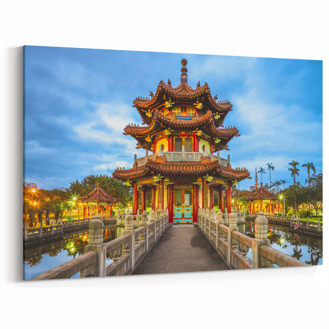 Illuminated Temple Reflections - Vibrant Taiwan Night Wall Art Print