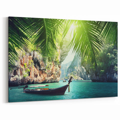 Thailand Wall Art - Tropical Thai Scenery with Boat Beach Canvas Print