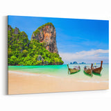 Thai Traditional Boats at Pristine Beach - Vibrant Canvas Art