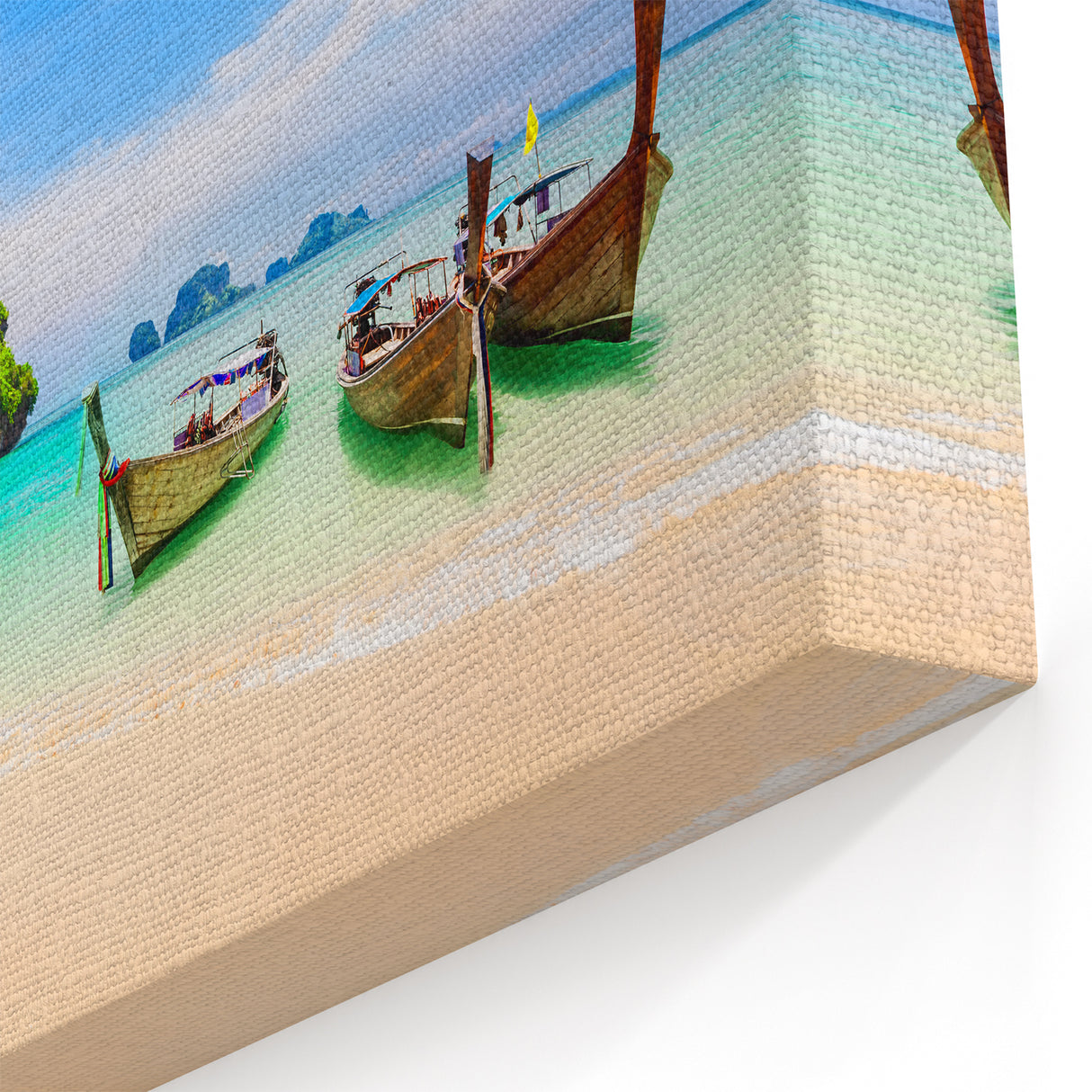 Thai Traditional Boats at Pristine Beach - Vibrant Canvas Art