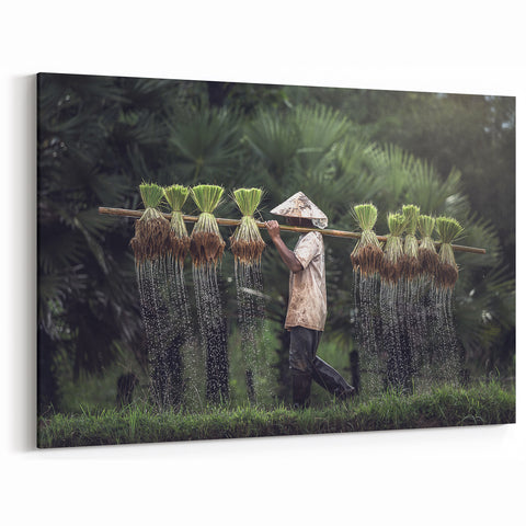 Thai Farmer Art - Traditional Rice Planting Canvas Print