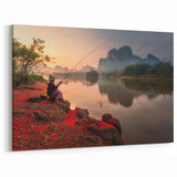 Thai Scenery Prints - Fisherman at Dawn on River Canvas Art