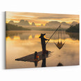 Thai Dawn Fishing - Silhouette Art on Misty River Canvas Print