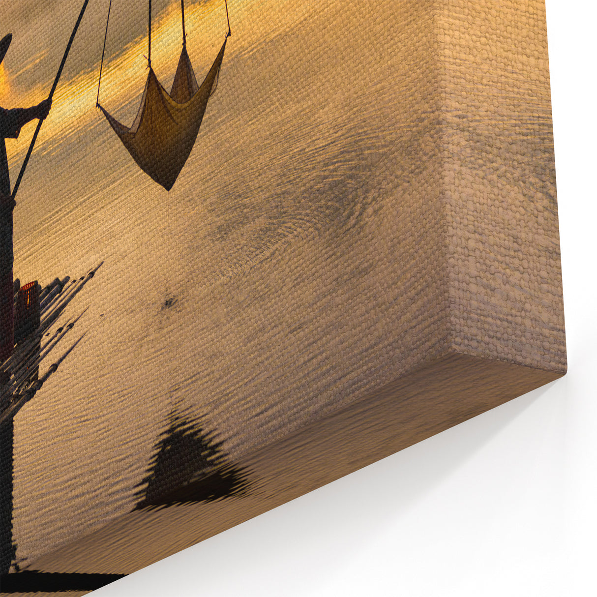 Thai Dawn Fishing - Silhouette Art on Misty River Canvas Print