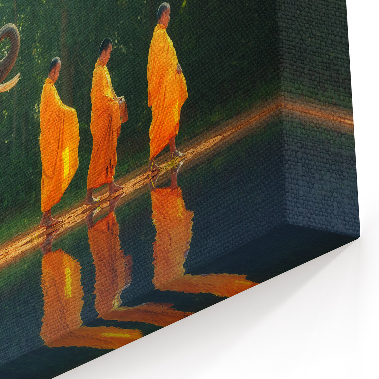 Thai Elephant and Monks - Serene Morning Walk Canvas Print