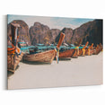 Thai Traditional Boats - Limestone Cliffs Beach Canvas Print