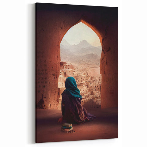 Afghan Woman in Ancient City Wall Art – Afghan Cultural Canvas Prints