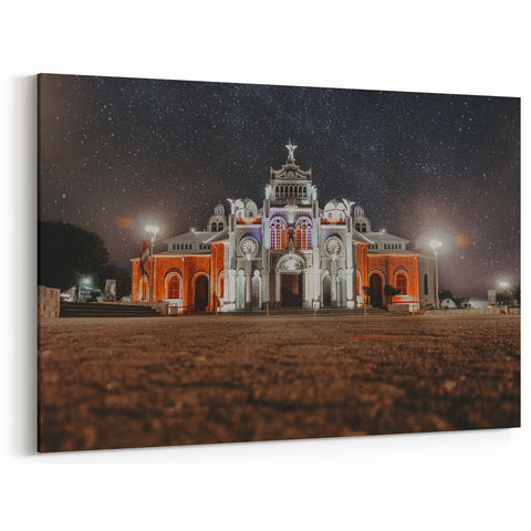 Starry Night over Costa Rican Church Canvas - Architectural Art
