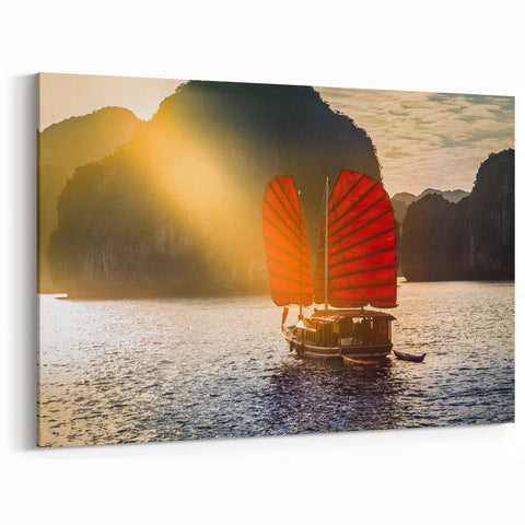 Sunset Sail in Halong Bay - Vietnam Landscape Wall Art Print