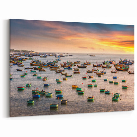 Vietnamese Fishing Fleet at Sunset - Scenic Wall Art Print