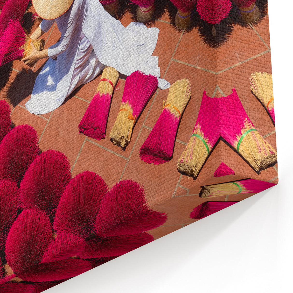 Vibrant Red Incense Crafting - Vietnamese Artisan Wall Art Print