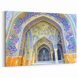 Iranian Landscape Art - Persian Mosque Tile Design with Gold Accents