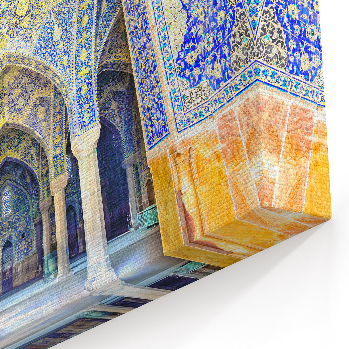 Iranian Landscape Art - Persian Mosque Tile Design with Gold Accents