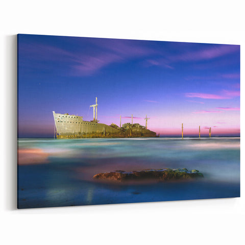 Iranian Coastal Art - Shipwreck at Sunset Wall Art with Vibrant Colors