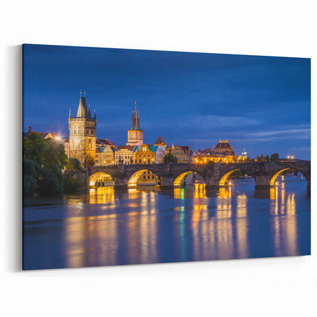 Prague Canvas Prints – Czech Republic Wall Art of Charles Bridge at Night