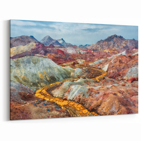 Colorful Iranian Landscape Art - Vibrant Mountains with Rugged Terrain
