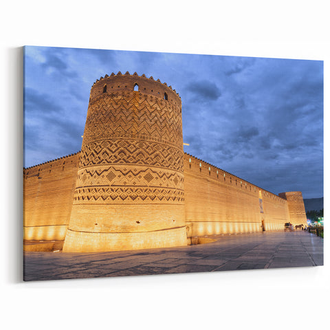 Historical Persian Wall Art - Illuminated Fortress at Night