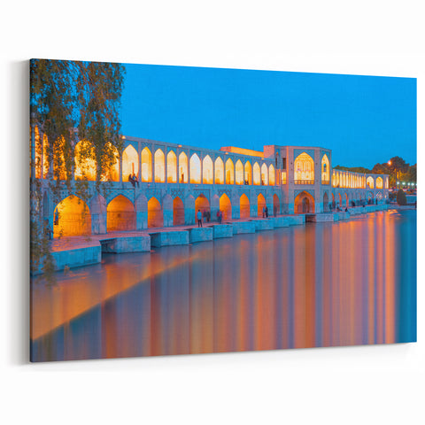 Persian Bridge Wall Art - Illuminated Arches Reflected in Water