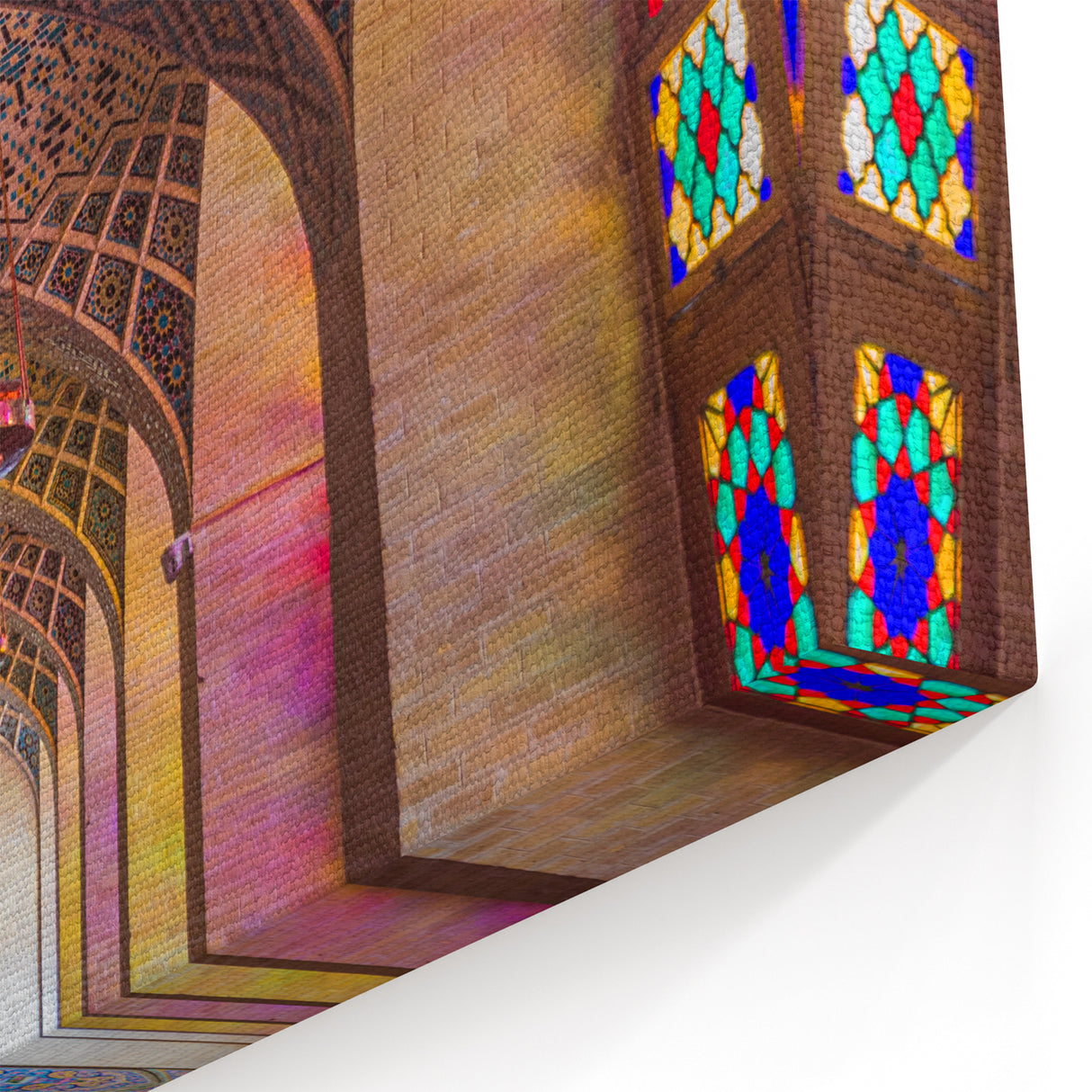 Persian Mosque Interior Wall Art - Colorful Stained Glass and Arches