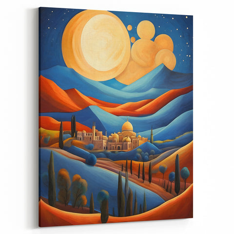 Golden Sun over Persian Hills - Abstract Middle Eastern Scenery Art