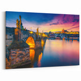 Prague Cityscape Art - Sunset Over Historic Bridges