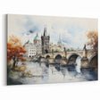 Prague Landmark Art - Charles Bridge Autumn Watercolor