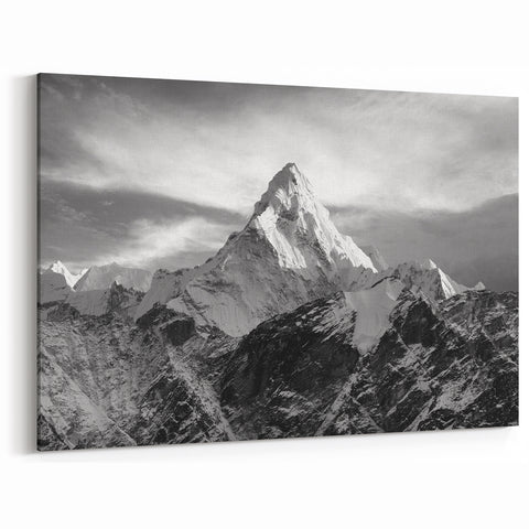 Black and White Everest Art - Majestic Mountain View