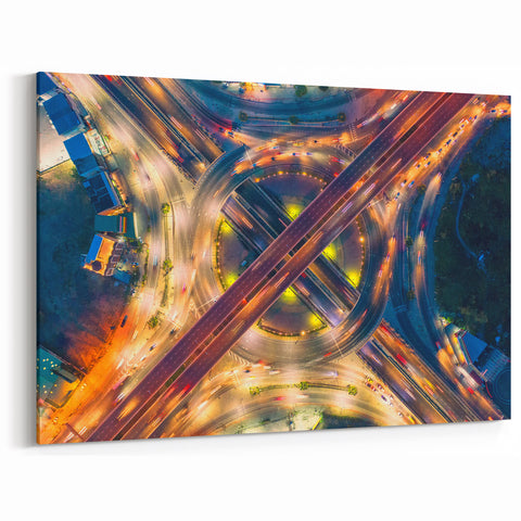 Bangkok Highway Intersections - Urban Night Canvas Art