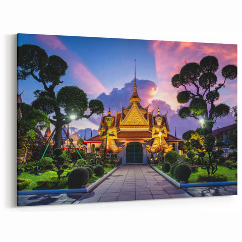 Sunset Over Bangkok Temple - Majestic Twilight Canvas Art