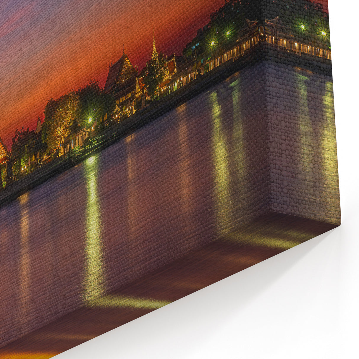 Bangkok Temple at Sunset - Reflective Water Canvas Art